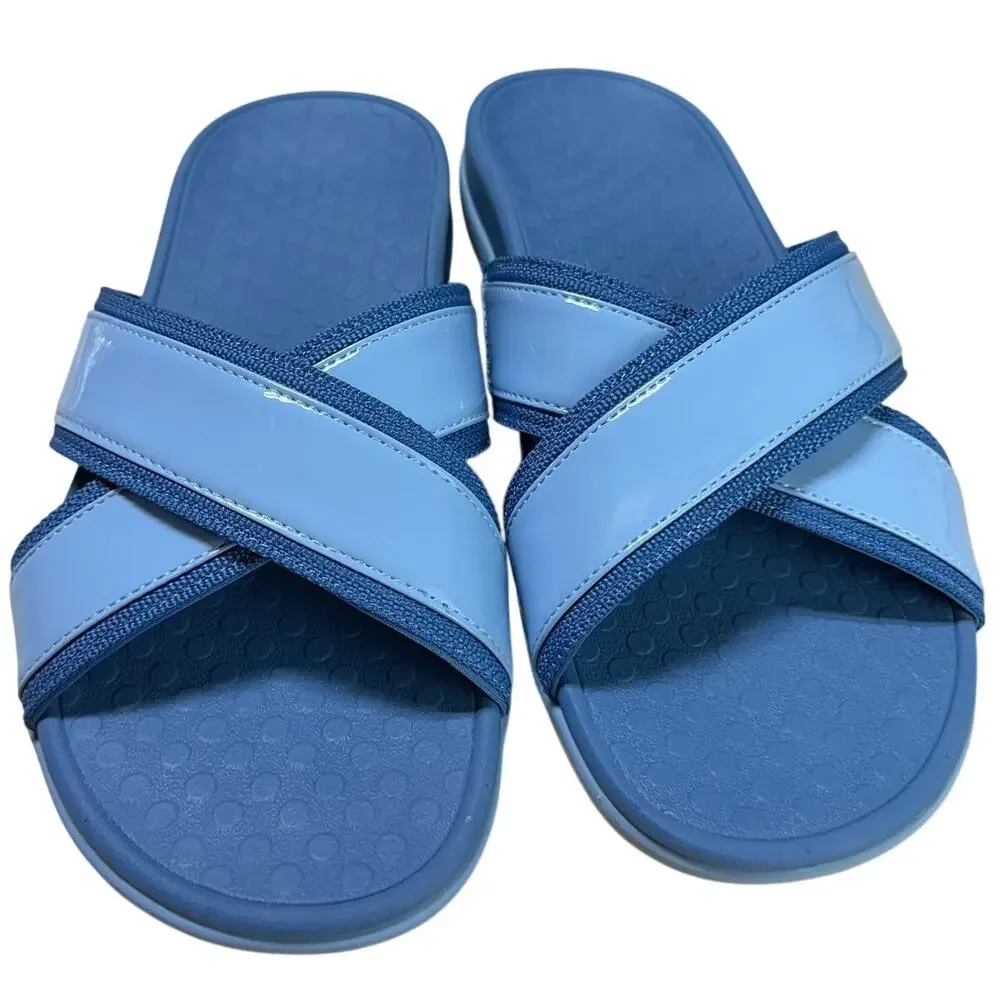 Vionic Merced Women's Cross Strap Slide Orthotic Sandals Blue Size 8 EUC